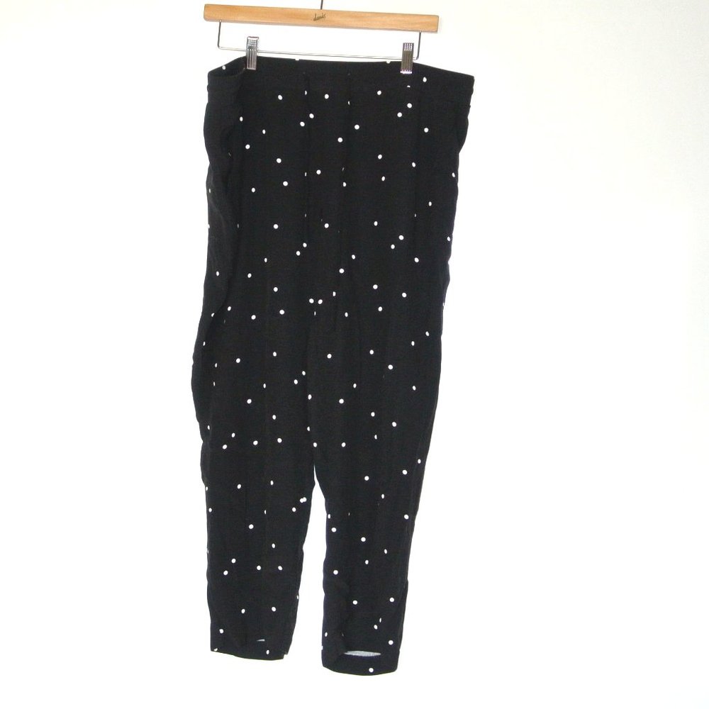 Loft Drawstring Waist Polka‎ Dot Black Pants L